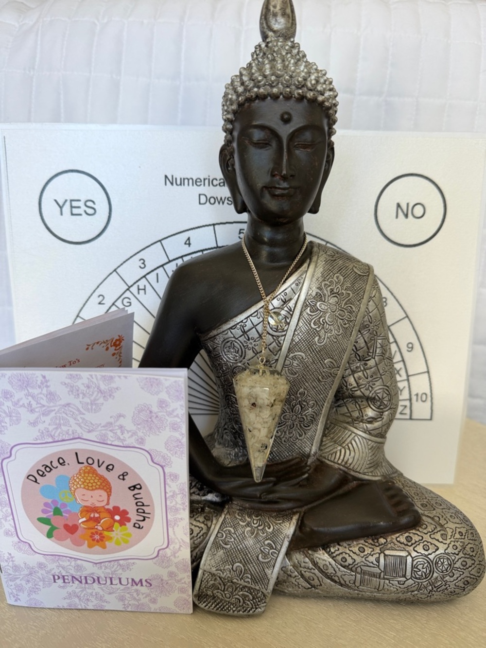 Reiki Infused Rainbow Moonstone Dowsing/Divination Pendulum with Chart & Guide